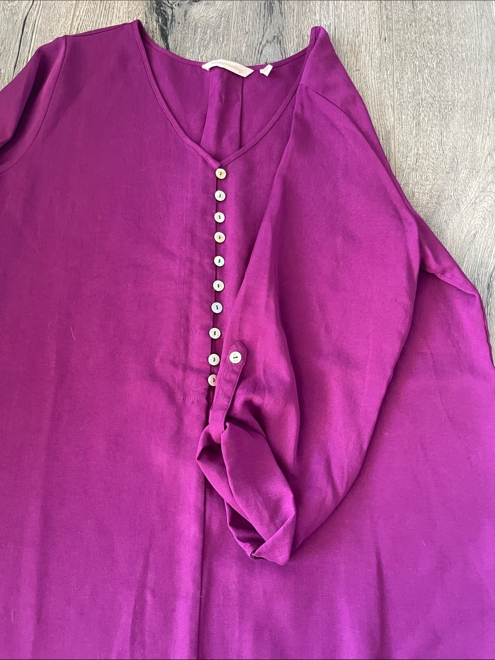 Soft Surroundings Deep Magenta V-Neck Button-Front Blouse - Picture 7 of 9